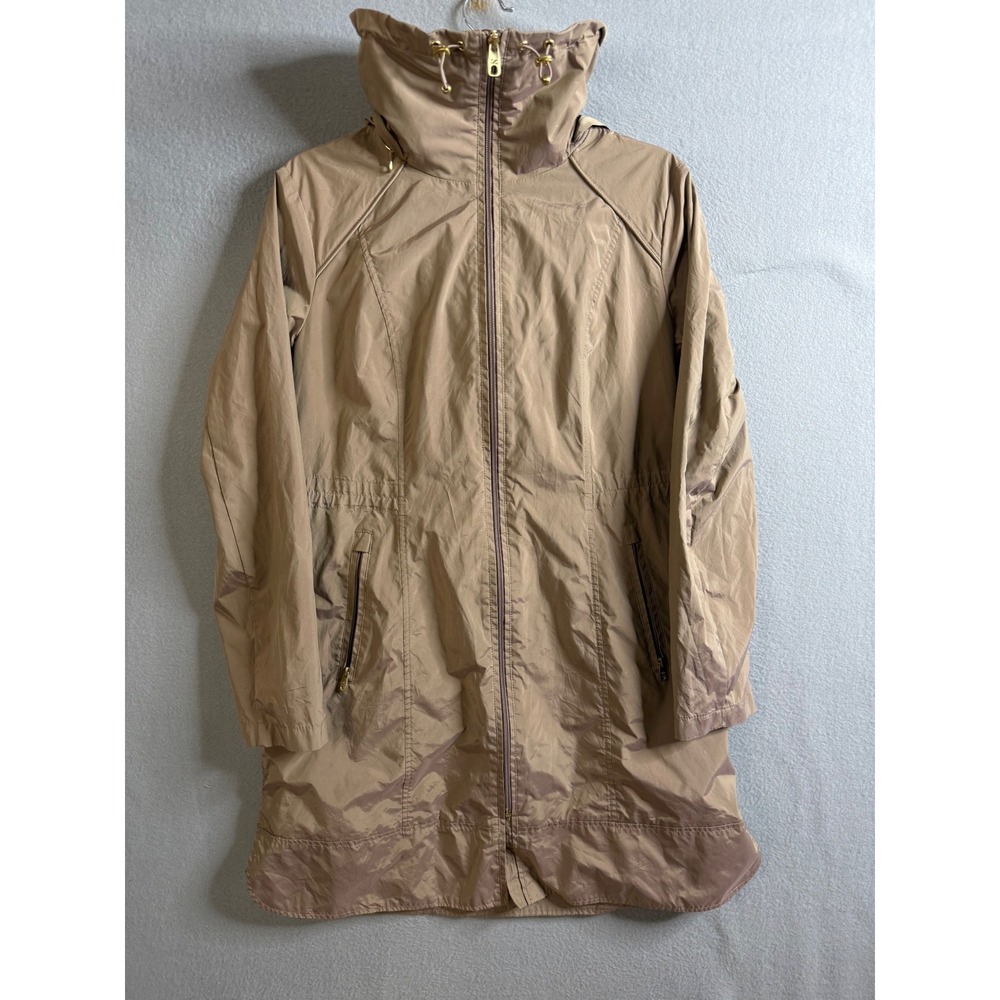 Cole Haan Rain Coat Women's‎ Medium Hooded Lightweight Drawstring Waist Tan